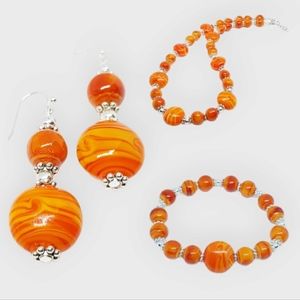 Orange Opaque Swirl Oval Glass Beaded Trio Set